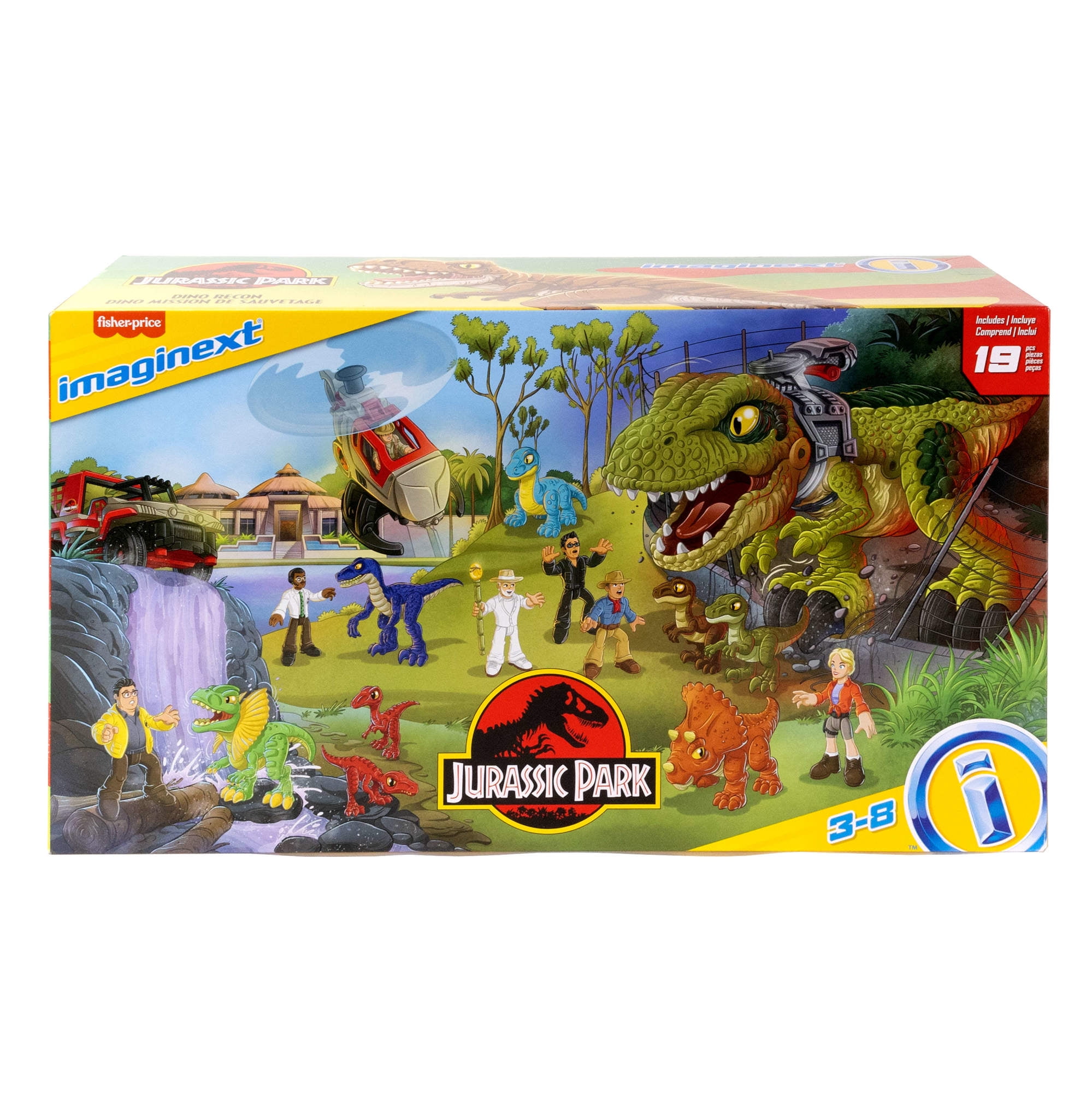 Imaginext Jurassic Park Dinosaur Recon 19-Piece Figure Playset for Kids, Classic Movie Characters