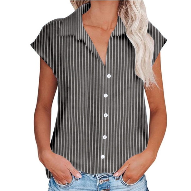 Camisetas para las Mujeres Casual, Imprimir Cuello Turndown Top de Manga Corta Hecho de 95% Poliéster 5% Spandex para el Uso Diario de Verano, Tops Cortos para las Mujeres