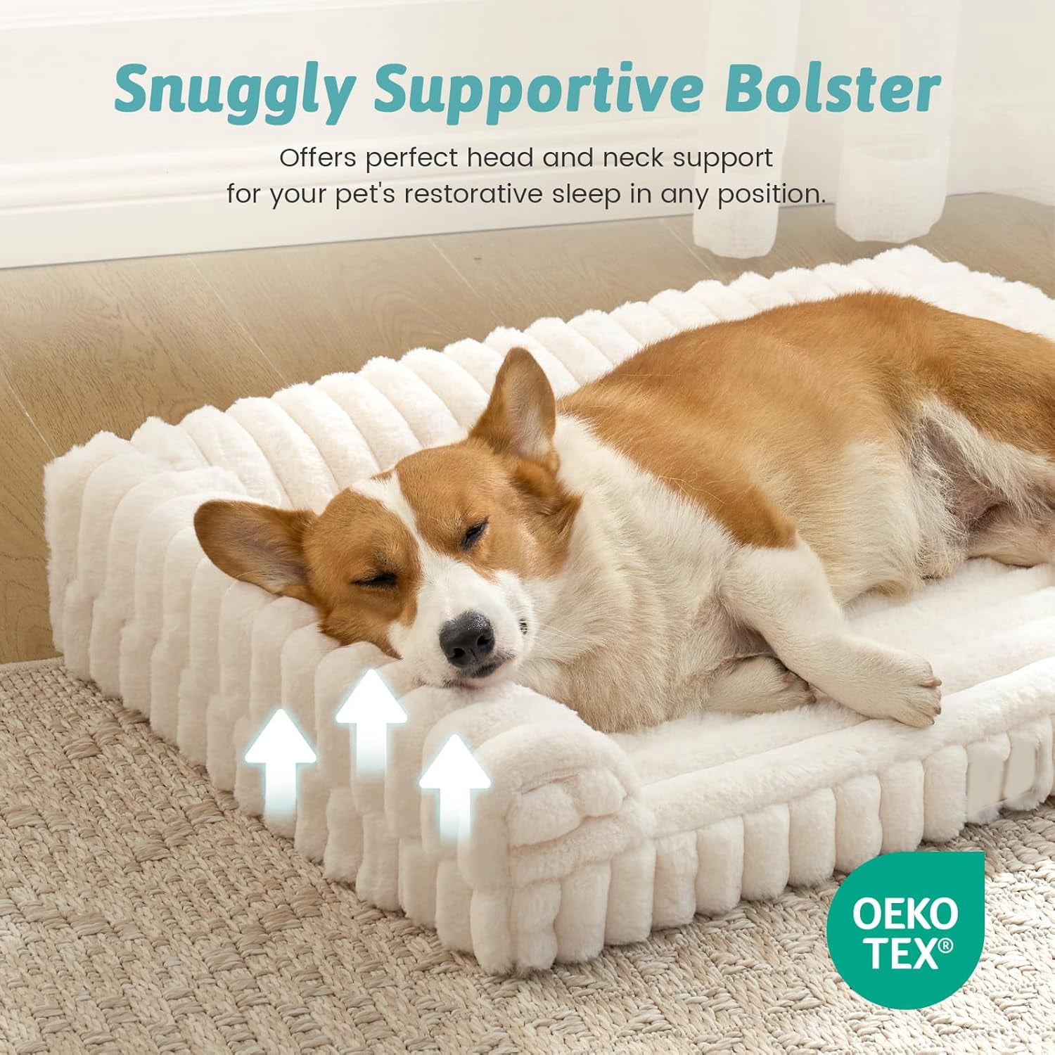 Katieovy Orthopedic Dog Beds for Large Dog,42 inch Removable Washable Dog Beds with Sides,Non-Slip Bottom Memory Foam Large Pet beds,White