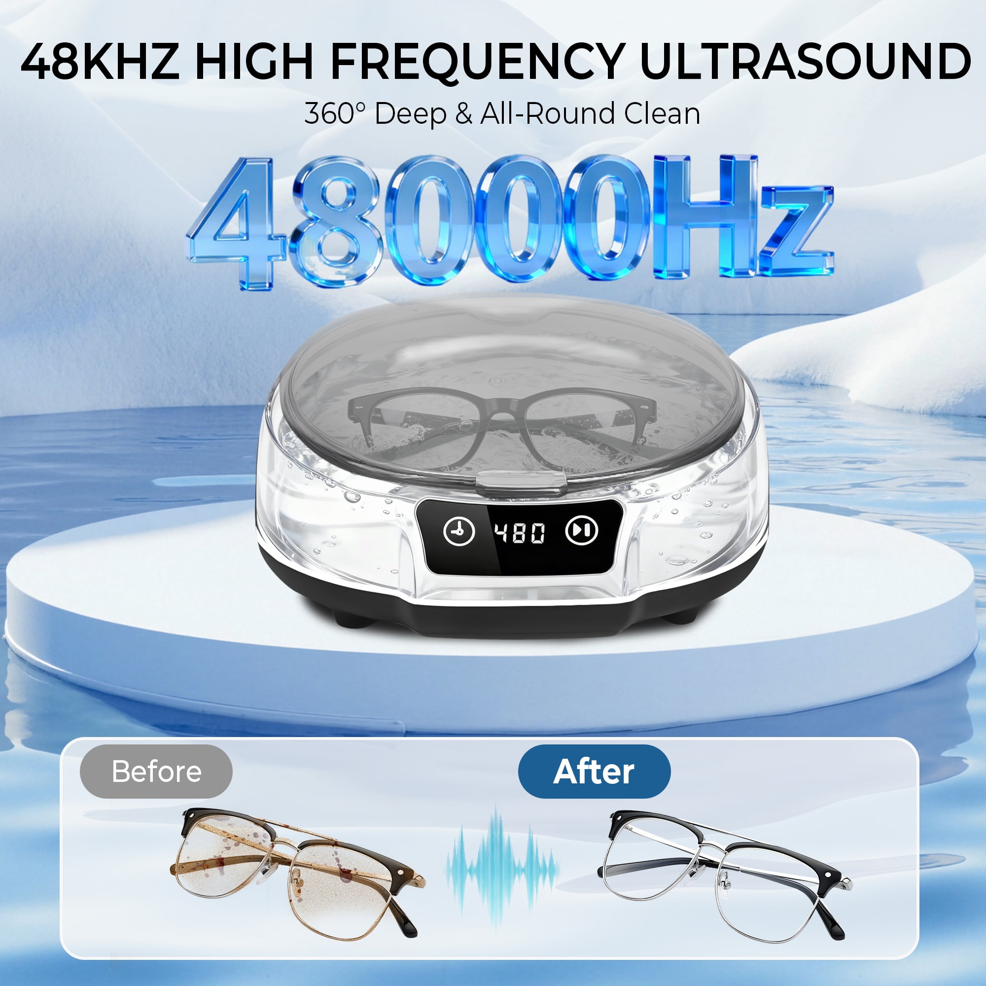 Bokyan Ultrasonic Jewelry Cleaner, 50 kHz Retainers Cleaner Machine 20 Oz Capacity with 304 Stainless Steel for Necklaces, Eyeglasses, Rings, Dentures, Black