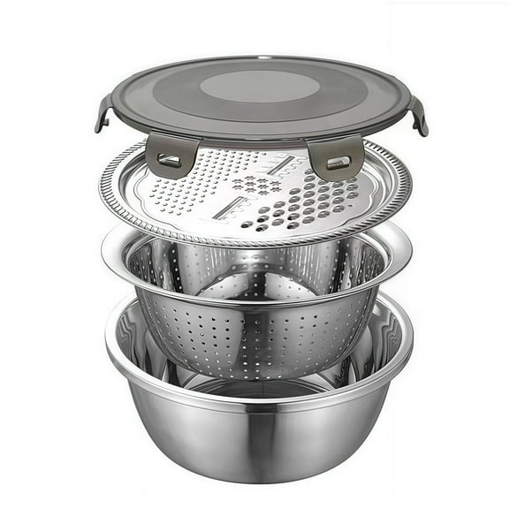 4 Pcs Set Drain Bowl Stainless Steel Mixing Bowls Vegetable Grater with Lids