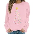 thumbnail image 4 of SYMOID Womens Pink Christmas Tree Graphic Sweatshirt - 100% Polyester Festive Loose Crew Neck Long Sleeve String Lights Yellow Star,Size XS, 4 of 5