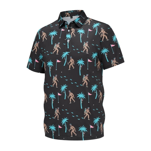 Mens Polo Shirt Funny Print Button Up Collar Casual Short Sleeve Breathable Comfortable Summer Tops Graphic Golf Black Mens Shirts