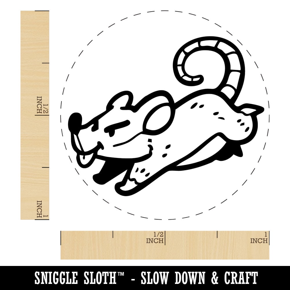 Cartoon Running Rat Rodent Mouse Self-Inking Rubber Stamp for Stamping Ink Stamper Crafting Planners - 1 Inch Medium - Red Ink