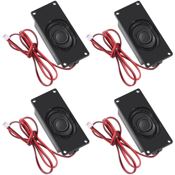 Altavoces (4 unidades) de 3 vatios y 8 ohmios. Pequeños. Sonido fuerte y claro