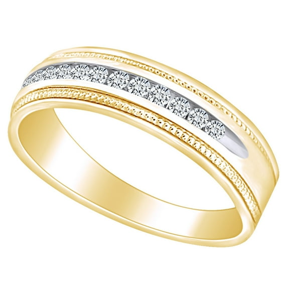 AFFY 0.35 Carat (Cttw) Round Shape White Natural Diamond Men's Anniversary Wedding Band Ring In 14k Solid Yellow Gold Ring Size-9