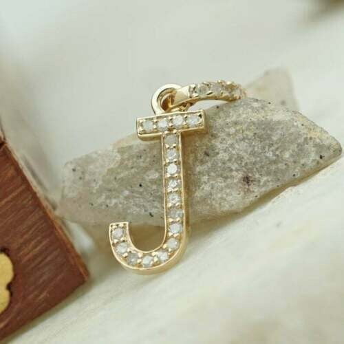 Hitanshu Jewels 0.45Ct Round CZ Initial "J" Letter Pendant Necklace 14k Yellow Gold Finish