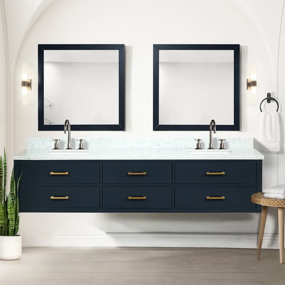 84 In. W Blue Double Sink Vanity - Under Storage, , 4 Drawers, Quick Install X 22 D Soft Close
