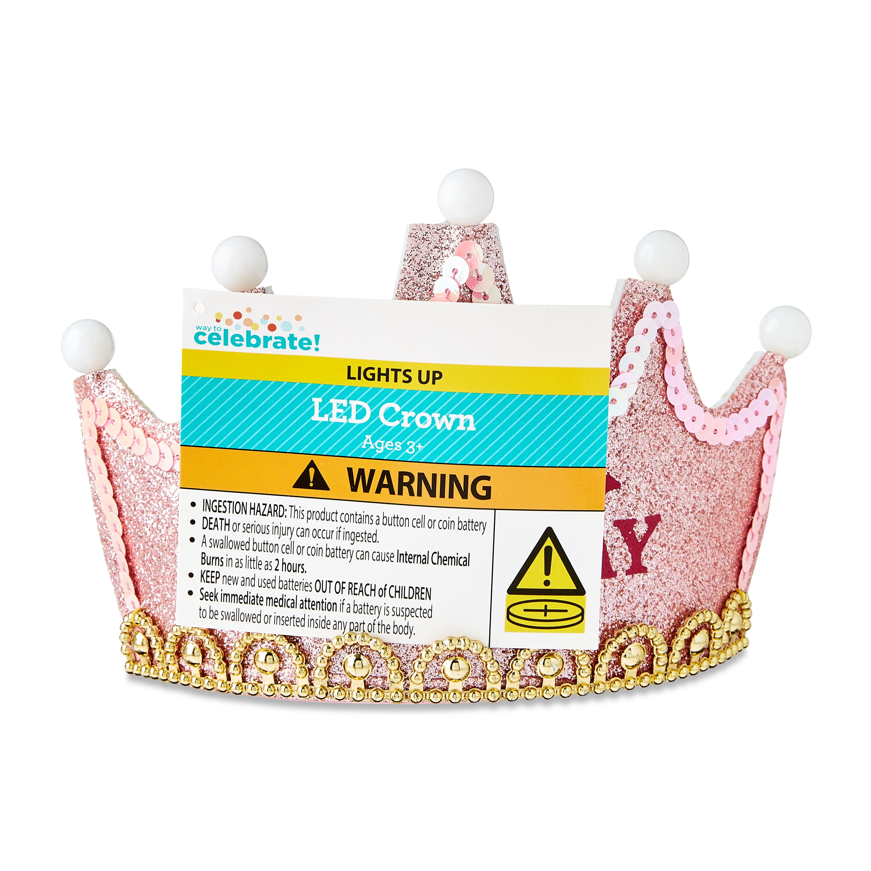 1 Count, Pink Glitter Light-Up Happy Birthday Tiara, by Way To Celebrate