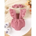 thumbnail image 3 of Infant Baby Girls Rompers Rabbit Embroidery Fly Sleeve Bodysuits Summer Easter Jumpsuits with Headband, 3 of 9