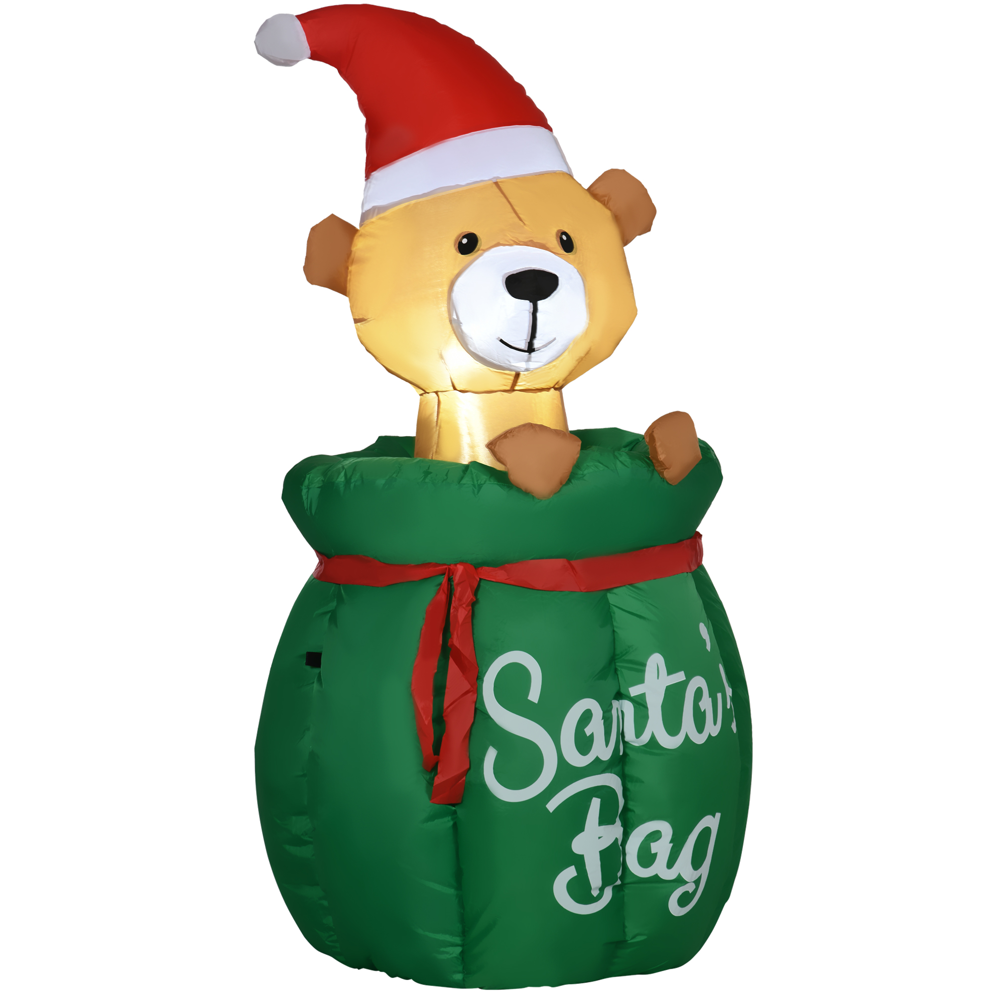 Dcenta Christmas Inflatable Bear In Santa Claus Bag, BlowUp Holiday