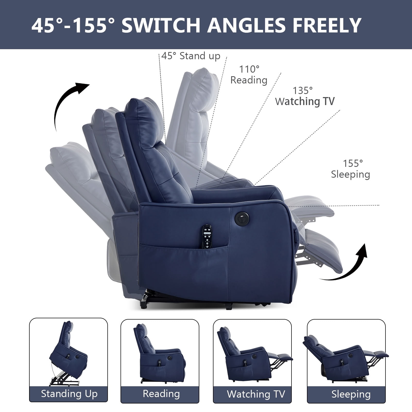 MAYEERTY PU Leather Power Lift Recliner Chair for Elderly, Single Motor Electric Lift Chair with 8-Point Massage & Lumbar Heat, USB Charging Port, for Living Room