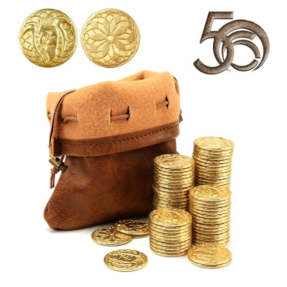 Juego de monedas de metal Byhoo 50 piezas con bolsa de piel sintética para juegos de mesa