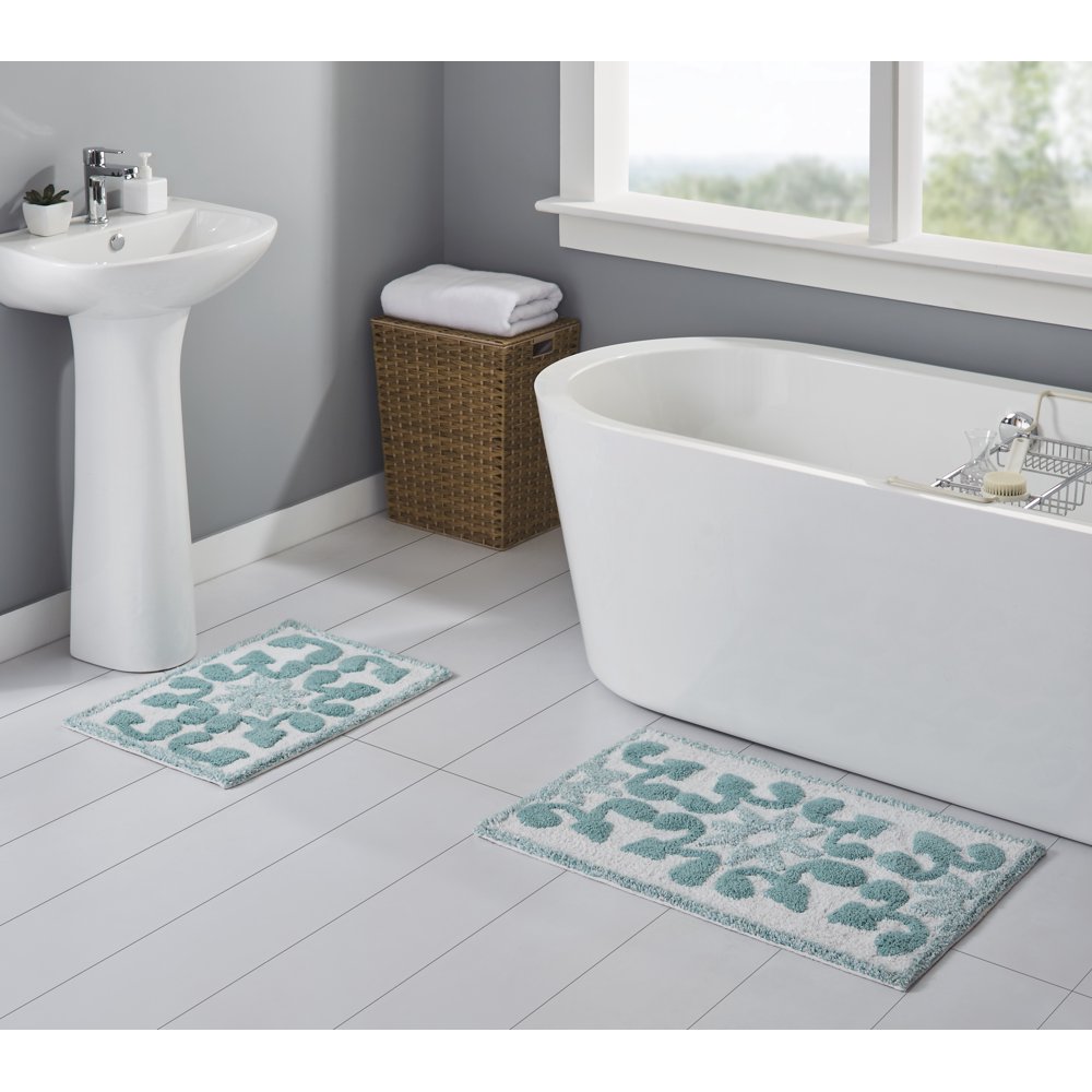 Aqua Tufted Medallion Cotton Bath Rug Set, 2Pieces , Better Homes