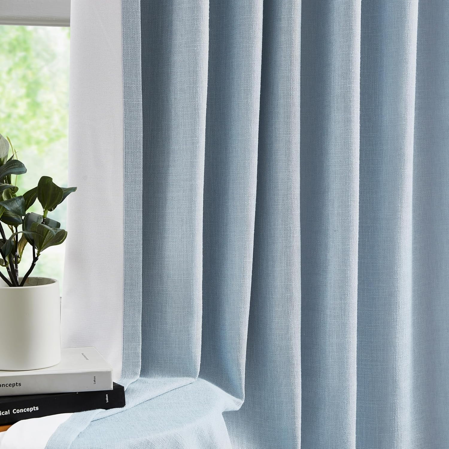 90 Inches Length Dusty Blue Pinch Pleated 100 Blackout Curtain Panels with Liners,Linen Textured Drapes for Bedroom Living Room,Energy Efficient Backtab Hooks Window Treatment,40" Wx90 Lx2