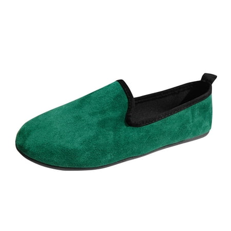 OJSFQUFP Women s Flats Women s Fashion Suede Round Head Flat Bag with Solid Color Casual Shoes Everyday Casual Shoes Pointed Toe Flats for Women Green 39