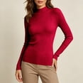 thumbnail image 2 of AherBiu Womens Ribble Knitted Tops Mock-Neck Long Sleeve Slim Fitted Stretch Fall Winter Basic Layer Shirt Pullover(Small,Red1), 2 of 9