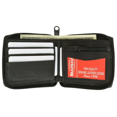Brown Large Wallet Zip Around Bifold Wallet with Card Slots and Zipped Coin Space for Men 1656 CF (C) Black ()