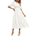 thumbnail image 1 of Mujeres Verano Midi A-Longitud Vestido Floral Manga Corta O-Cuello Alto Vestido de Encaje Cintura Encaje Flowy Novia Playa Fiesta Vestido Midi Nituyy Women's mid-length summer A-line floral-trimmed dress, 1 of 5