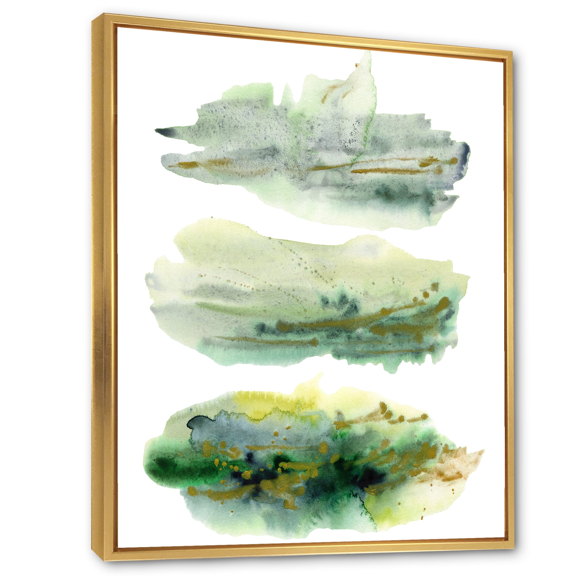 Designart 'Golden Green Abstract Clouds II' Modern Framed Canvas Wall Art Print