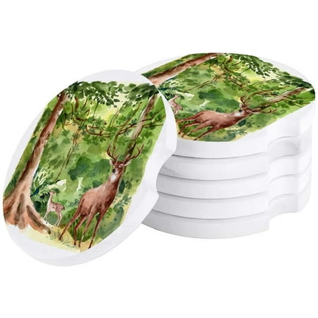 

ZHANZZK Watercolor Forest and Deer Set of 4 Car Coaster for Drinks Absorbent Ceramic Stone Coasters Cup Mat with Cork Base for Home Kitchen Room Coffee Table Bar Decor