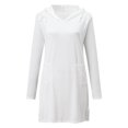 thumbnail image 2 of ZHOGXU Women's Hooded Dress Long Sleeve Drawstring Solid Color Fashion Comfortable Loose Fit Dresses With Pockets For Casual Daily Wear,White,L, 2 of 6