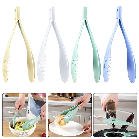 4PCS Kitchen Three-in-One Non-Slip Food Clamp, Multi-Functional Noodle and Bread Clamp for Barbecue and Hot Pot, Colander Clamp,Blue