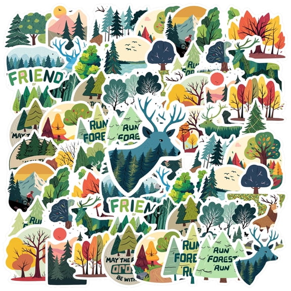 35pcs-50pcs Nature Stickers Forest Adhesive Wildlife Decals Trees for Laptops Suitcase Phone