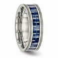 thumbnail image 4 of Stainless Steel Polished With Blue Carbon Fiber Inlay Textured Edge Ring Size: 8; for Adults and Teens; for Women and Men, 4 of 6
