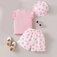 thumbnail image 4 of Cute Summer Clothes Toddler Kid Girl Floral Print Short Sleeve Tops and High Waist Belted Shorts with Sunhat Sets (1 Years, Pink 01), 4 of 7
