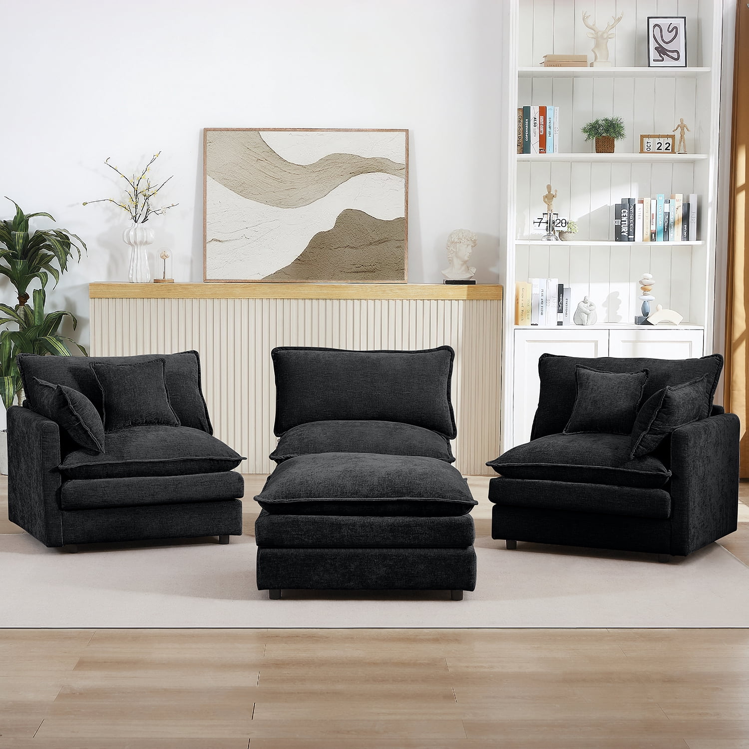 MOONMISS Modular L Shaped Sectional Sofa with Ottoman Chenille 3 Seat Comfy Cloud Couches