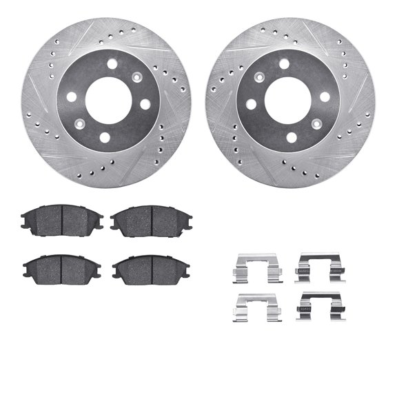 Dynamic Friction Company Front Brake Rotors-Drilled and Slotted-Silver with 5000 Advanced Brake Pads includes Hardware 7512-03028