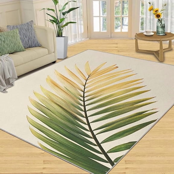 Leaves Area Rug, Palm Leaf Bedroom Rug, Tropical Botanicals Rugs for Living Room, Indoor Carpet, Low-Pile & Non Slip, Washable Rugs & Home Decor 3 x 4ft