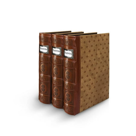 Bellagio-Italia Tuscany Cognac CD/DVD Storage Binder Set - Brown - Leather - 3 Pack - 144-Disc Capacity - Storage Organizer for DVDs  CDs  Blu Rays  & Video Games - Acid-Free Binder Organizer Sheets
