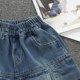 thumbnail image 5 of Niñas Pantalones Cortos de Denim Color Sólido Cintura Elástica Casual Multi Bolsillo Shorts de Ropa de Trabajo para Niños Verano, 5 of 9