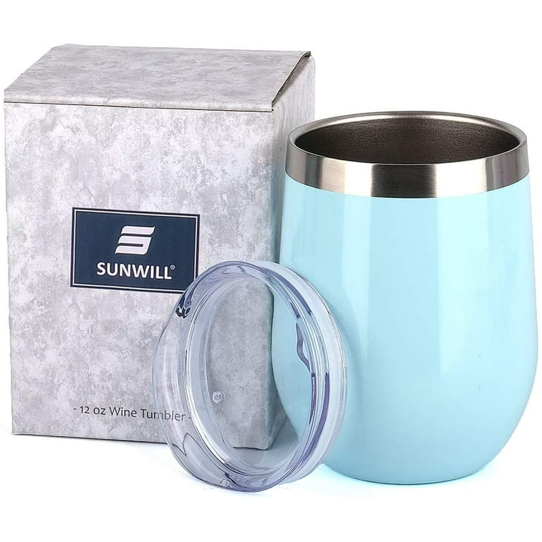 Insulated Wine Tumbler with Lid (Pearl Blue), Stemless Stainless Steel Insulated  Wine Glass 12oz, Double Wall Durable Coffee Mug, for Champaign, Cocktail,  Beer, Office use 