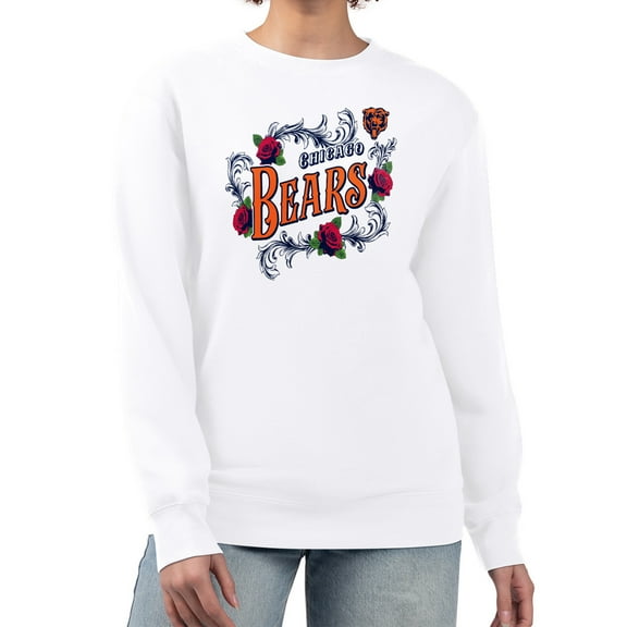 Women's G-III 4Her by Carl Banks White Chicago Bears Roses Fleece Tri-Blend Pullover Sweatshirt