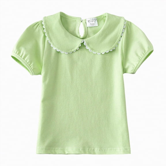 Ccpelsie Toddler Girl's Top Rib Knit Color Block Tee Short Sleeve Crewneck T-Shirt for Kids(Green,4-5 Years)