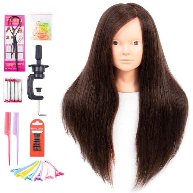 Cabeza de Maniquí de Cabello Humano - Cabeza de Maniquí de 26 '' con Cabello y Soporte Cabeza de Maniquí para Niños Cabeza de Maniquí de Cosmetología 60% Cabello Real Maquillaje Maniquíes Cabeza para