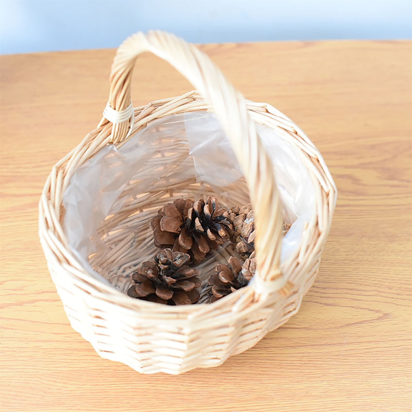 Kjfeif Handwoven Rattan Basket with Handles, Multi‑Function Round Container for Easter, Picnic, Wedding, Fruit Storage and Home Garden Decoration