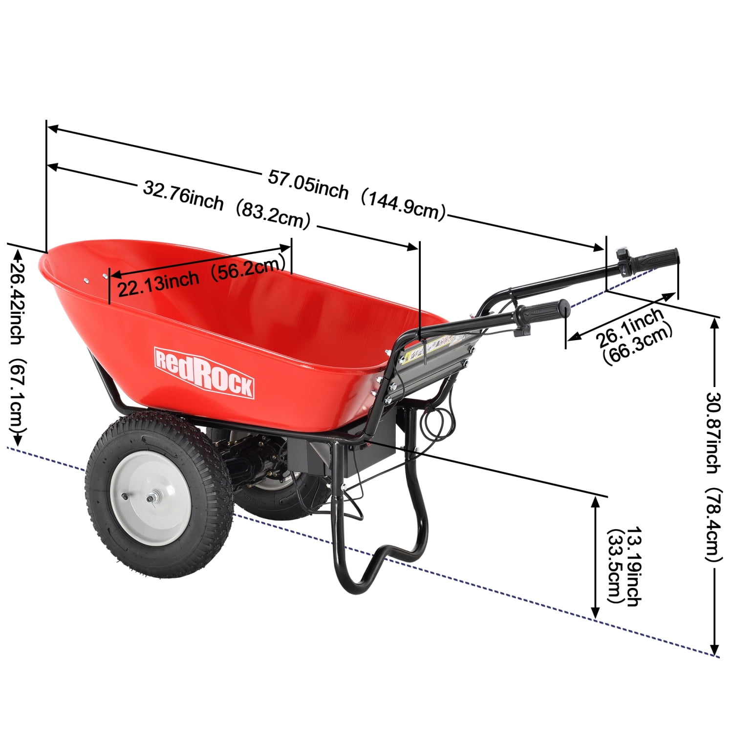 THINK 30,Electric Powered Wheelbarrow Utility Cart, 24V DC 180W AGM Battery 330lbs Max Capacity, Barrel Dump Material Debris Hauler