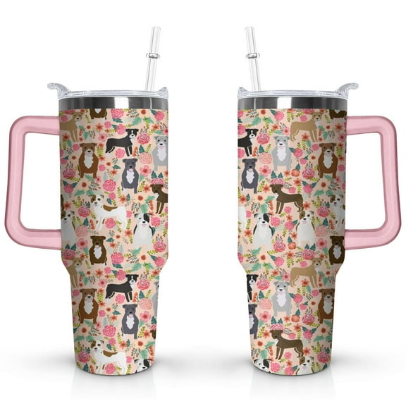 Paw Print Dog Lovers Tumbler 40oz - Vacuum Insulated Coffee Cup with Handle & Straw- Cute Gift for Female Dog Owners