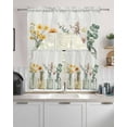 thumbnail image 2 of Spring Floral Kitchen Curtains Swag Valance and Tier Curtains Set 36 Inch Length, Summer Botanical Watercolor Flowers Rod Pocket Drape Panels Pair Swag Curtain for Bathroom/Cafe/Window, 2 of 6