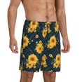 thumbnail image 2 of Fuzoiu Blue Striped Sunflower A Print Pajama Shorts for Men, Men's Pajama Bottoms,Mens Lounge Sleepwear,Pajama Pants with Pocket-X-Large, 2 of 6