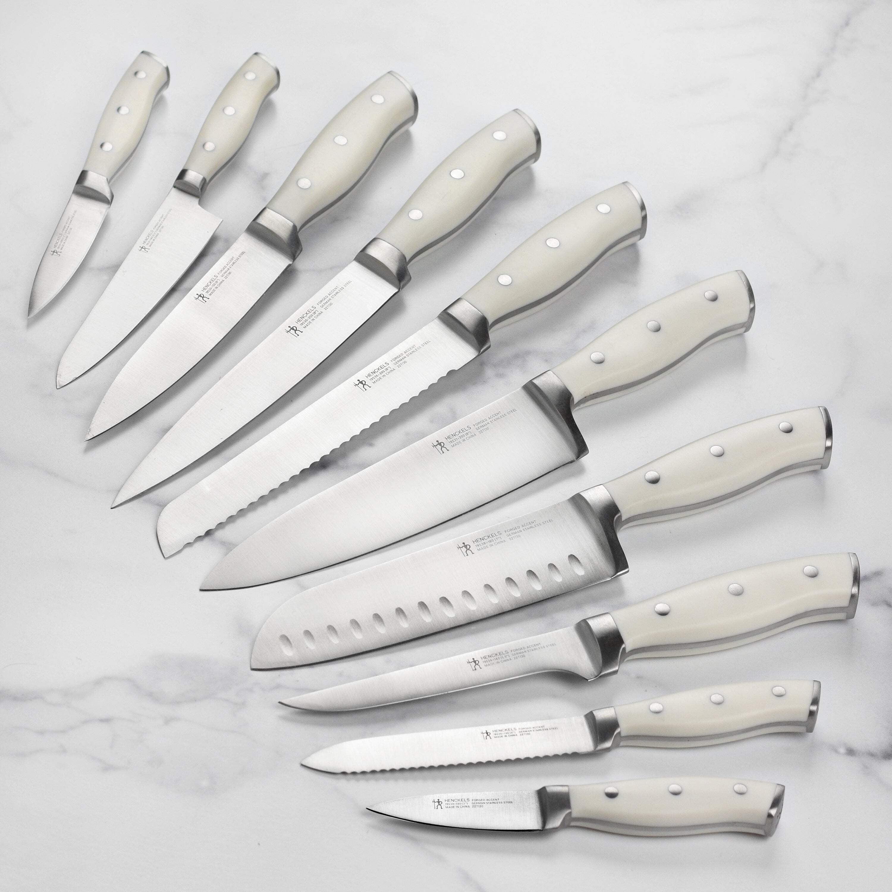 Henckels Forged Accent 20 Piece Self-Sharpening Knife Block Set, Off-White Handles