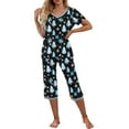 thumbnail image 2 of Homenesgenics Christmas Pajamas for Women Plus Size Women V-neck Short Sleeved Pajamas And Pants One Sets Casual Night Wear with Pockets Black M, 2 of 5