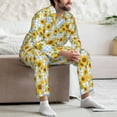 thumbnail image 7 of Honeii Blue White Plaid Sunflower Pattern Mens Pajamas Set,2pcs Men's Lounge Long Sleeve Sleep Shirt and Pajama Bottoms Sleepwear Set,Mens Pjs Sets-Medium, 7 of 7