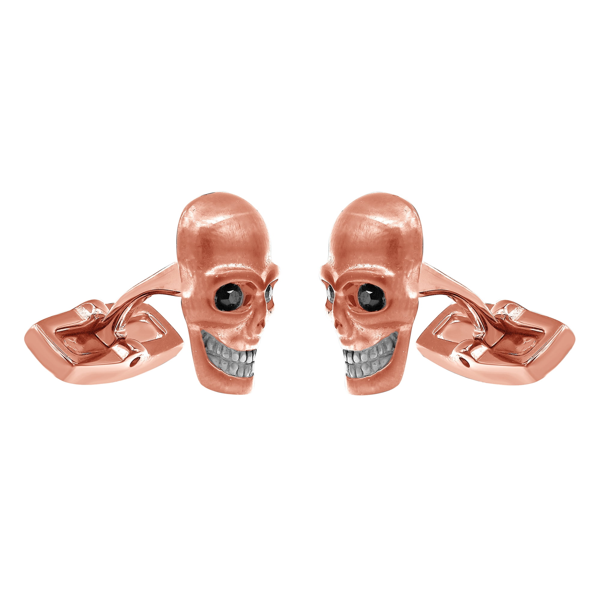 Mens Chocolate Plated Stainless Steel Skull Cuff Links With Black Cubic Zirconia