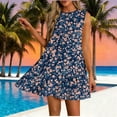 thumbnail image 2 of Vestido Corto para Mujeres Verano Moda Casual Impreso Lado Plisado Cuello Redondo Vestido sin Mangas, 2 of 7