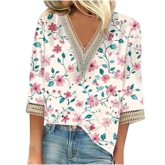 Fall Shirts for Women Vneck Womens Tops Trendy Casual Quarter Length Sleeve Tops Womens Blouses New Arrivals Trending Gifts